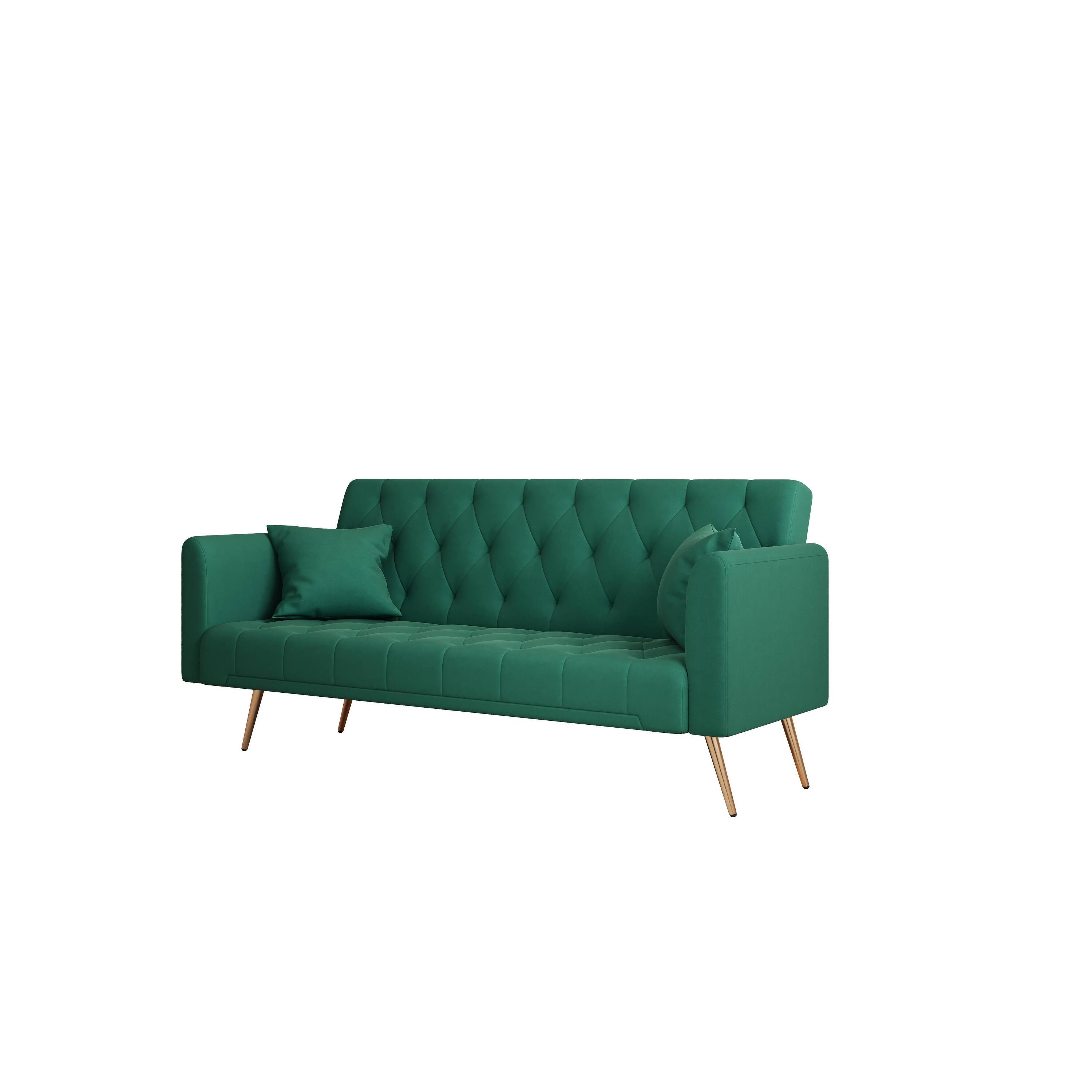 Green Velvet 71" Convertible Double Futon Sofa Bed with Adjustable